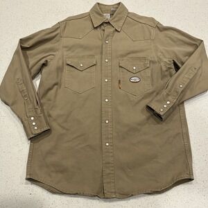 Rasco FR Mens Gray Flame Resistant Western Pearl Snap Work Shirt HRC 2 Size L